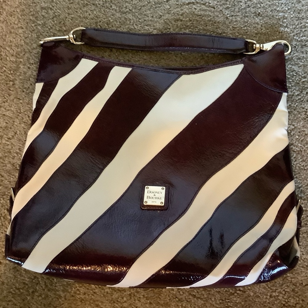 Dooney & Bourke Purple Patent & White Canvas Stripe Shoulder Bag - Picture 7 of 7